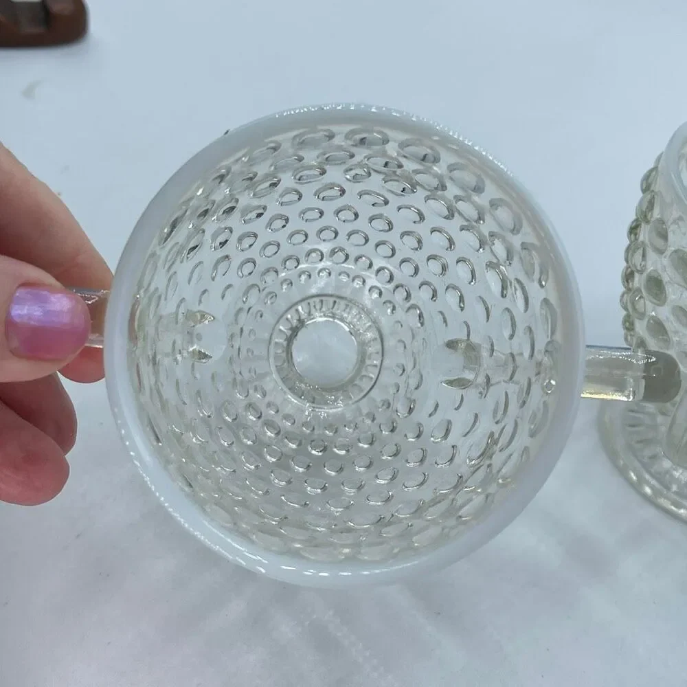 Vintage Anchor Hoking Moonstone Opalescent Hobnail Glass creamer & sugar